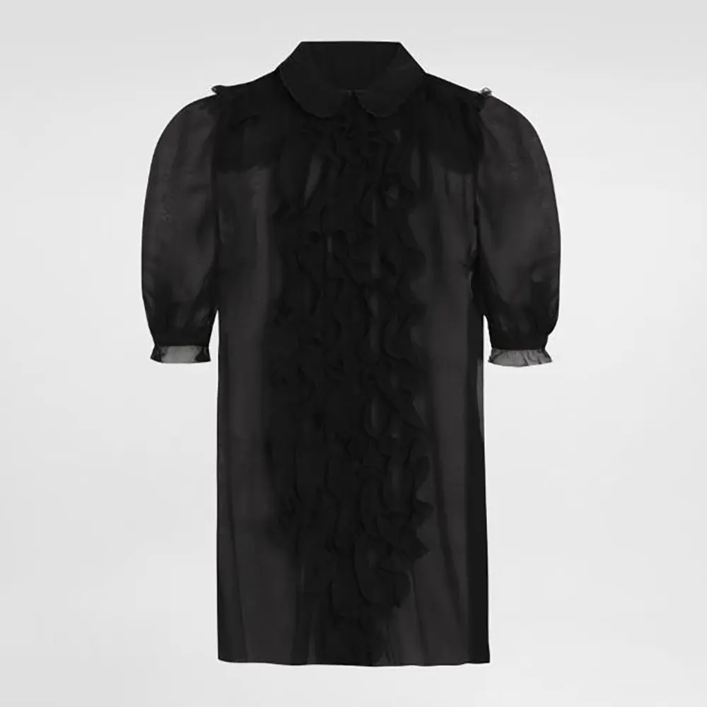 Front view of Dolce Gabbana D&G Women Chiffon Shirt-Black showing button details