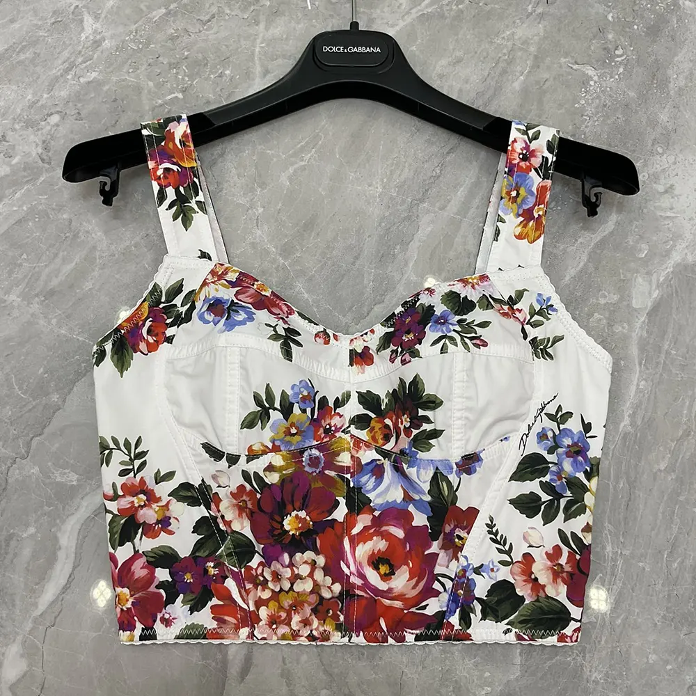 Back view showing zipper closure on Dolce Gabbana D&G floral bustier top