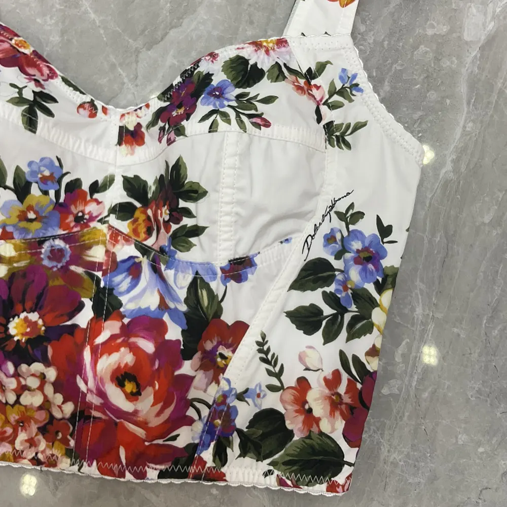 Dolce Gabbana D&G Women Flower Bouquet-Print Cotton Bustier Top - image 5