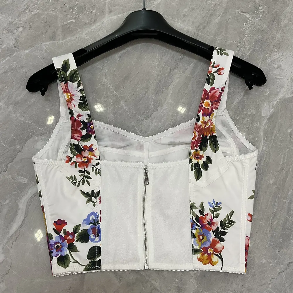 Dolce Gabbana D&G Women Flower Bouquet-Print Cotton Bustier Top - image 4
