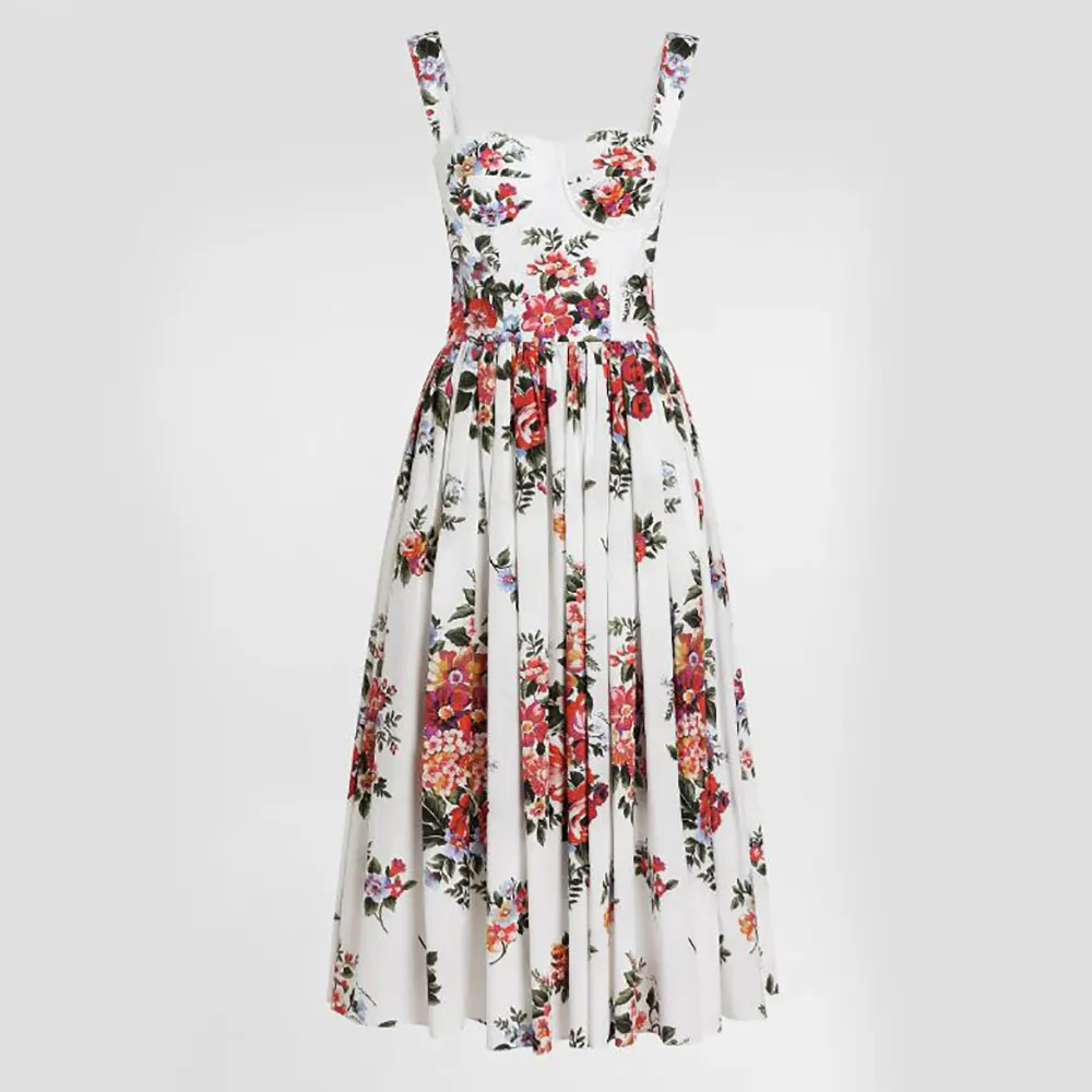 Front view of Dolce Gabbana D&G Women Flower Bouquet-Print Cotton Dress