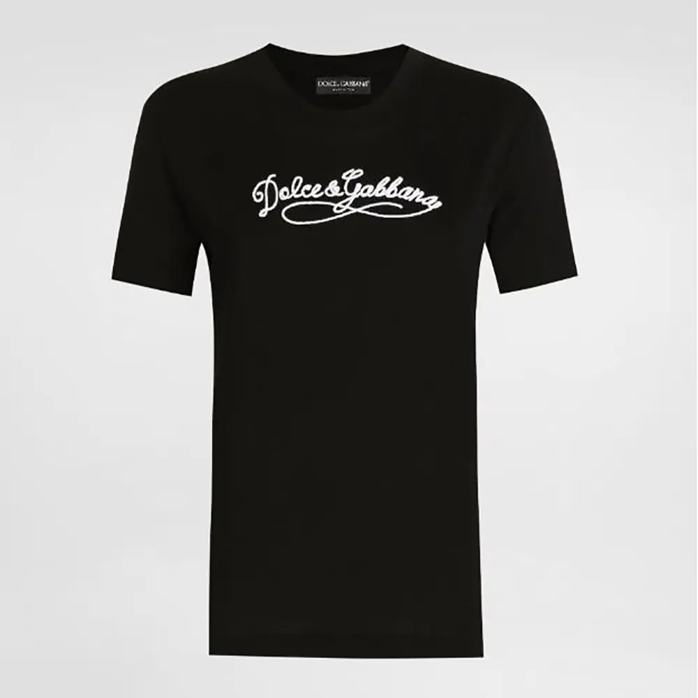 Front view of Dolce Gabbana D&G Women Jersey T-Shirt With Embroidery-Black