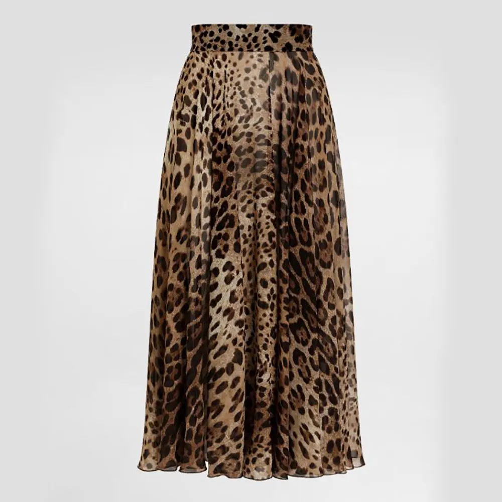 Front view of Dolce Gabbana D&G Women Leopard-Print Chiffon Circle Skirt