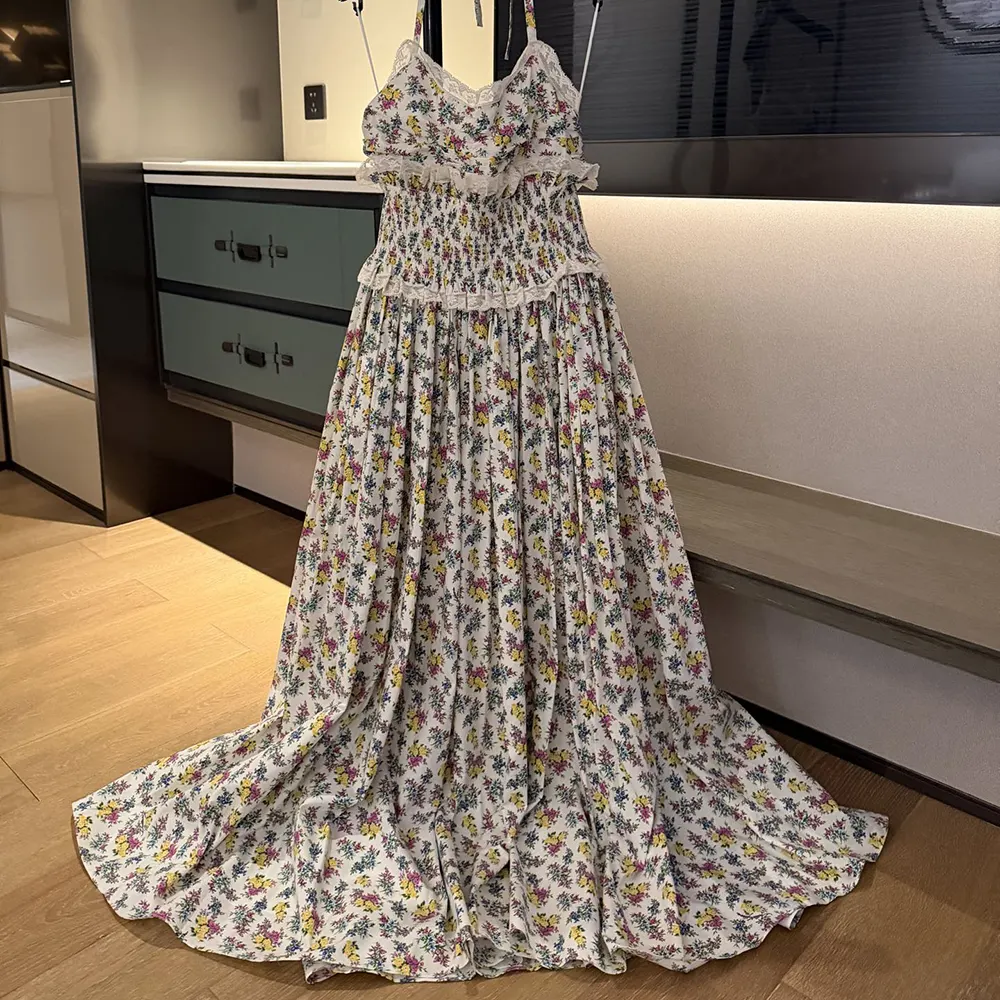 Close-up of floral print detail on Dolce Gabbana D&G poplin dress
