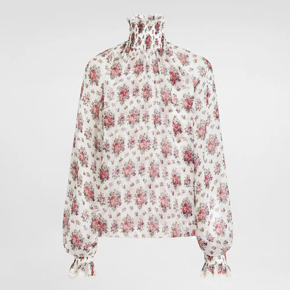 Front view of Dolce Gabbana D&G Women Small Flower Bouquets-Print Chiffon Top