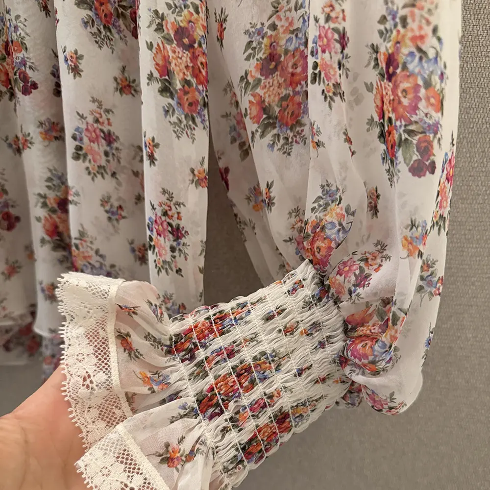 Dolce Gabbana D&G Women Small Flower Bouquets-Print Chiffon Top - image 8