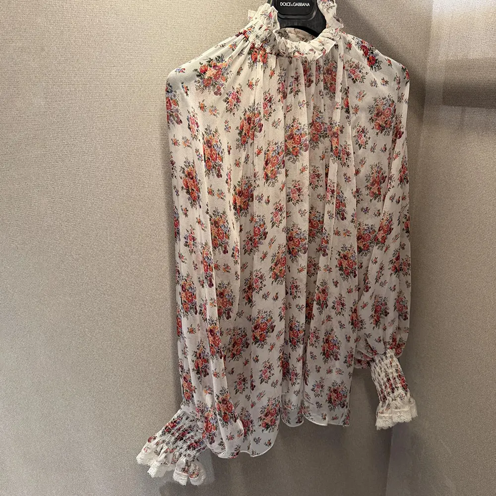 Dolce Gabbana D&G Women Small Flower Bouquets-Print Chiffon Top - image 4