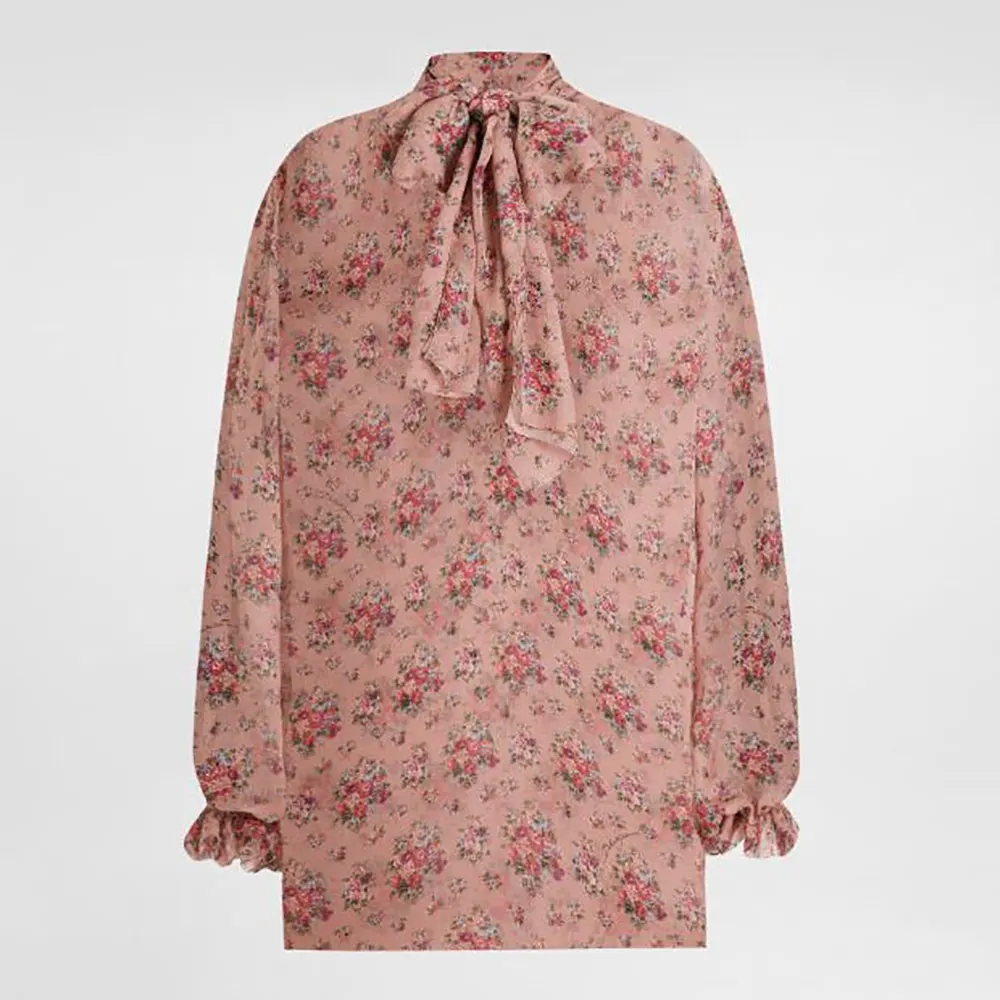 Front view of Dolce Gabbana D&G Women Small Flower Bouquets-Print Chiffon Top in pink