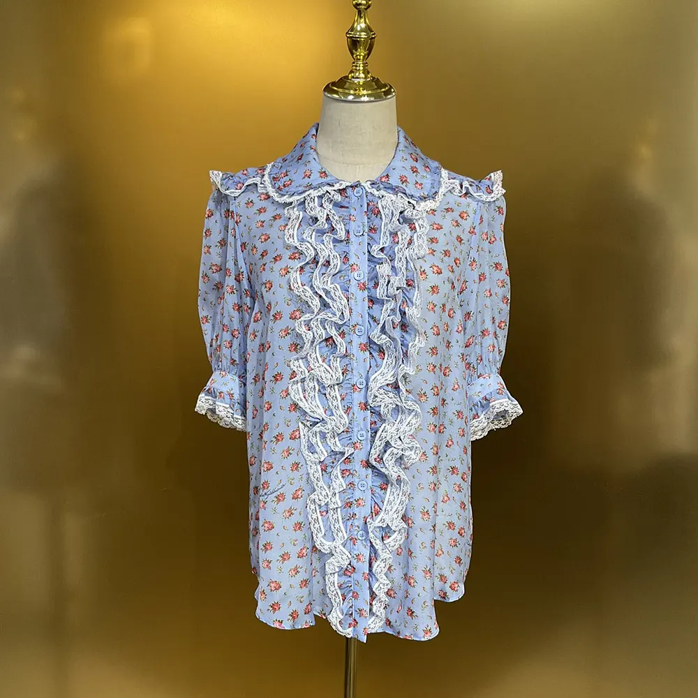 Side angle showing silhouette of Dolce Gabbana D&G Women Small Rose-Print Shirt