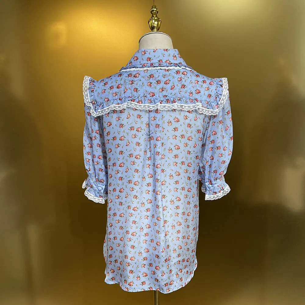 Dolce Gabbana D&G Women Small Rose-Print Chiffon Shirt - image 4