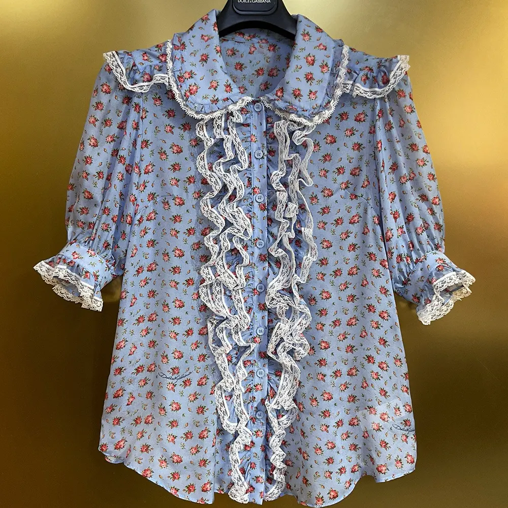 Dolce Gabbana D&G Women Small Rose-Print Chiffon Shirt - image 5