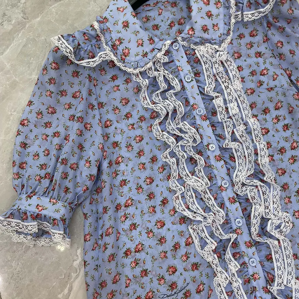 Dolce Gabbana D&G Women Small Rose-Print Chiffon Shirt - image 8