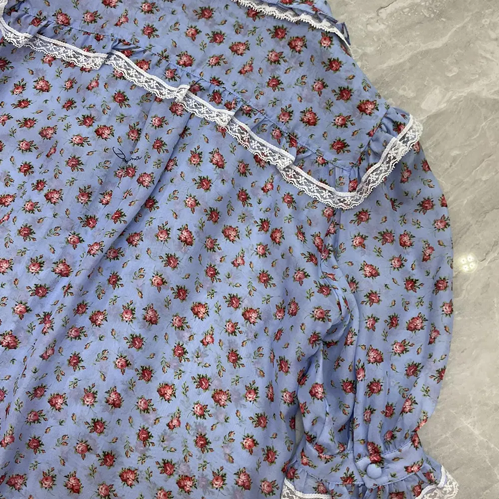 Dolce Gabbana D&G Women Small Rose-Print Chiffon Shirt - image 9