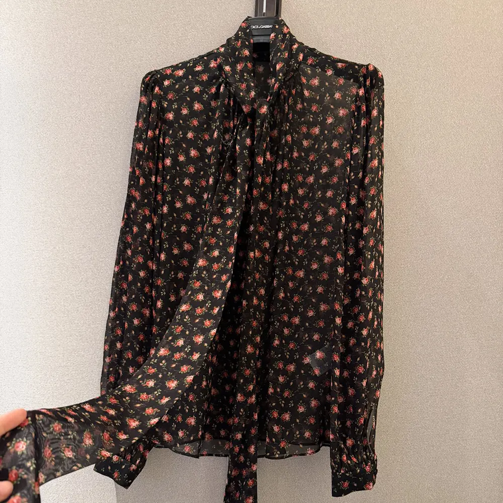 Dolce Gabbana D&G Women Small Rose-Print Chiffon Top - image 4
