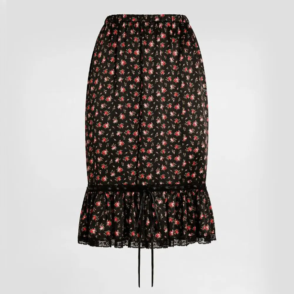 Front view of Dolce Gabbana D&G Women Small Rose-Print Skirt With Flounce