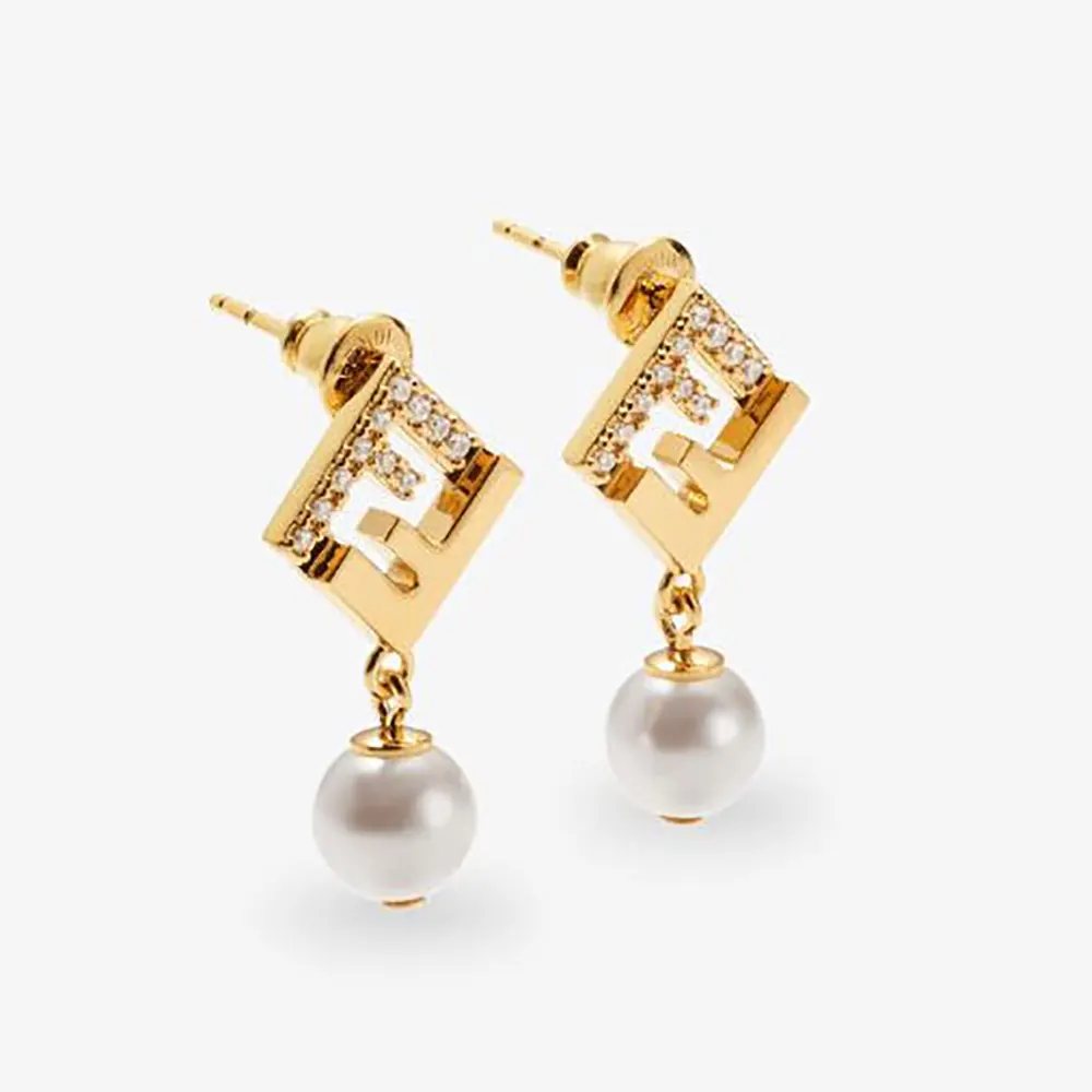 Front view of Fendi Women Forever Fendi Earrings gold-colored metal