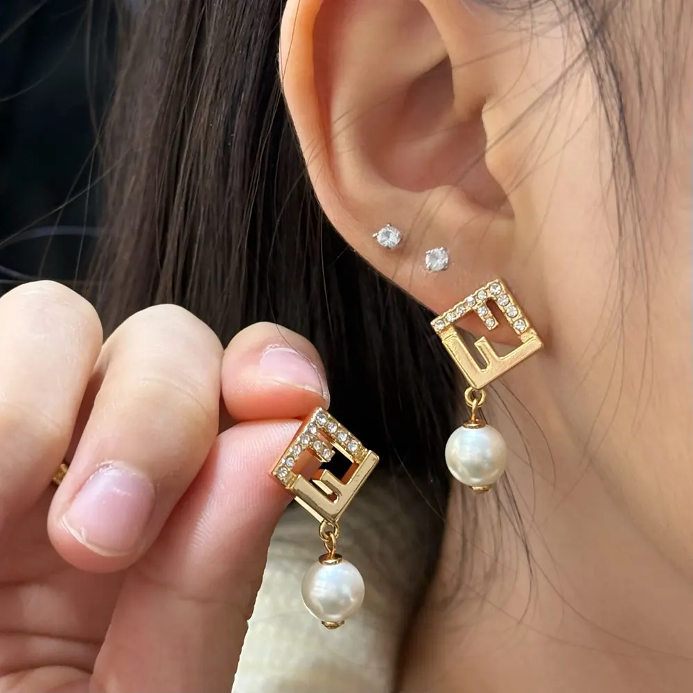Fendi Women Forever Fendi Earrings Gold-Colored Metal Earrings With Pearls and Crystals - image 9