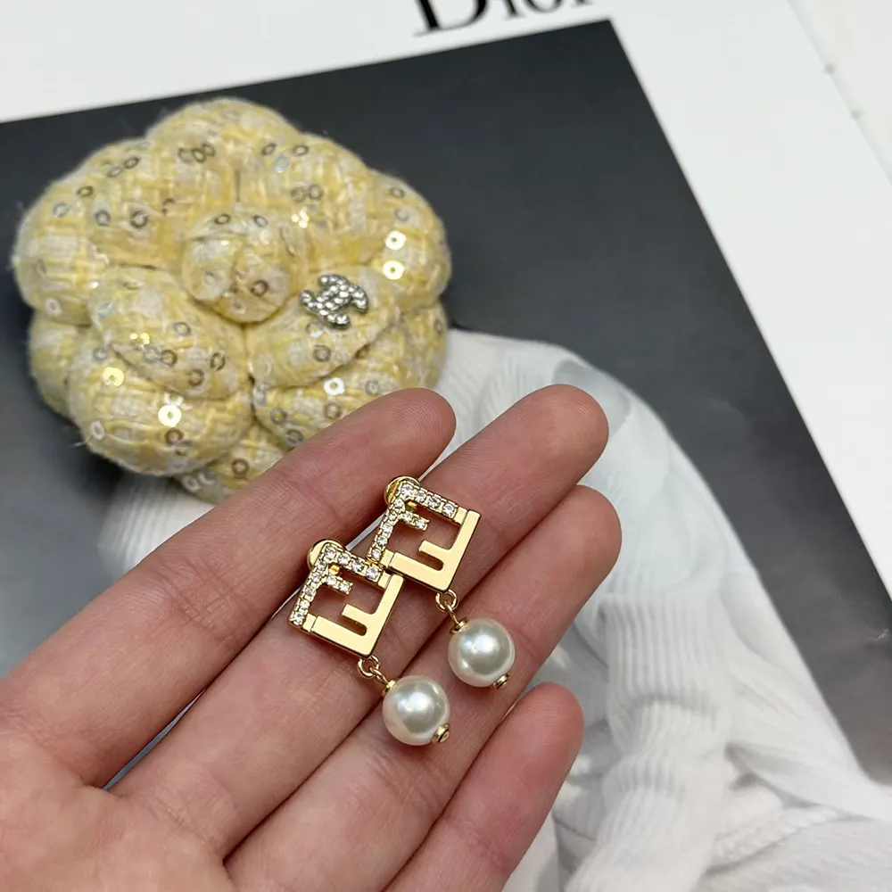 Fendi Women Forever Fendi Earrings Gold-Colored Metal Earrings With Pearls and Crystals - image 8