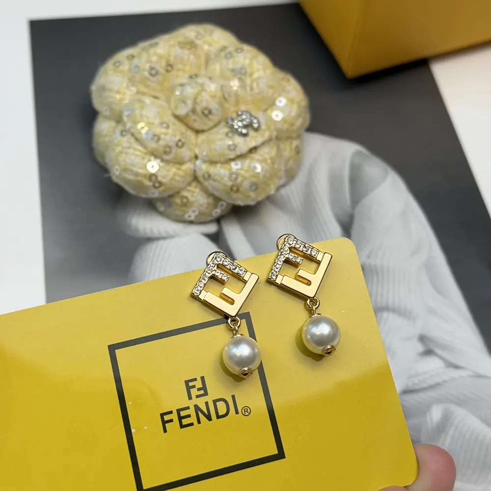 Fendi Women Forever Fendi Earrings Gold-Colored Metal Earrings With Pearls and Crystals - image 6