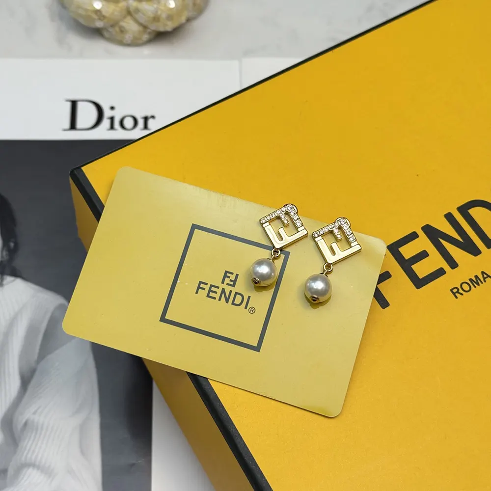 Fendi Women Forever Fendi Earrings Gold-Colored Metal Earrings With Pearls and Crystals - image 5