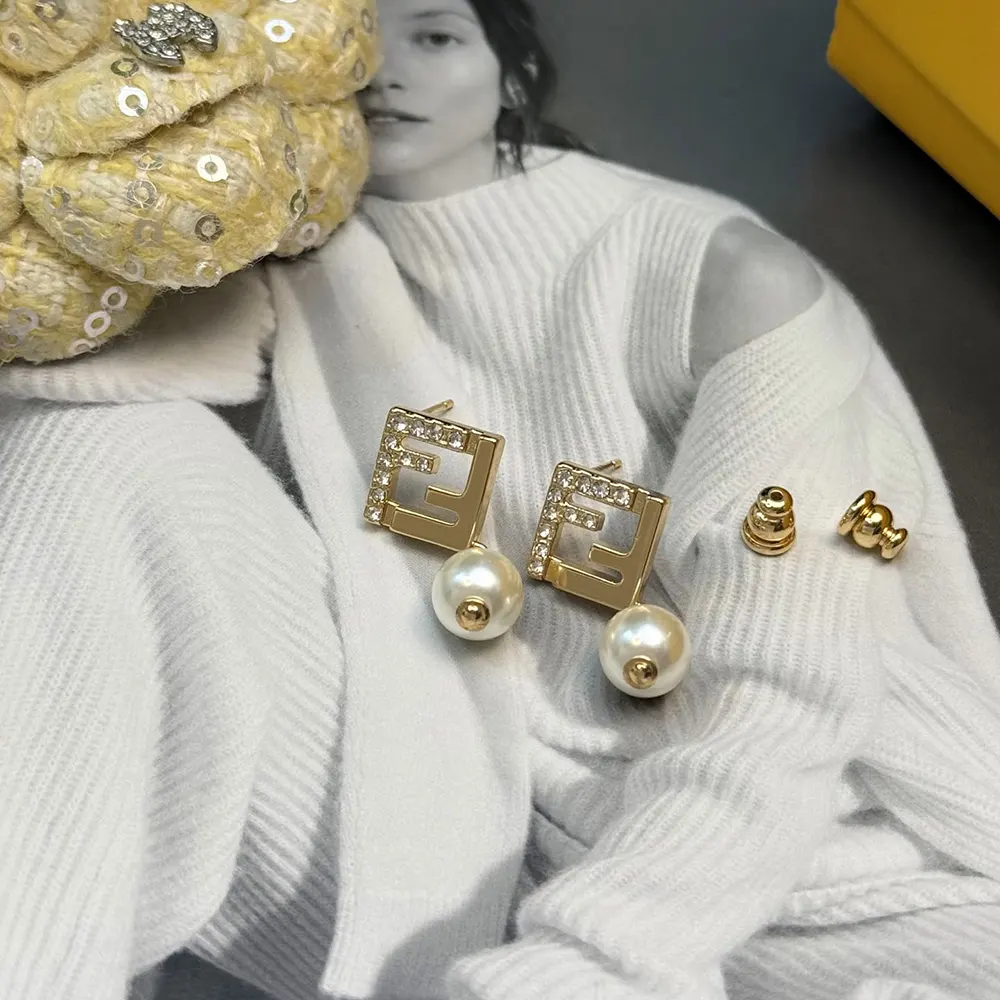 Fendi Women Forever Fendi Earrings Gold-Colored Metal Earrings With Pearls and Crystals - image 7