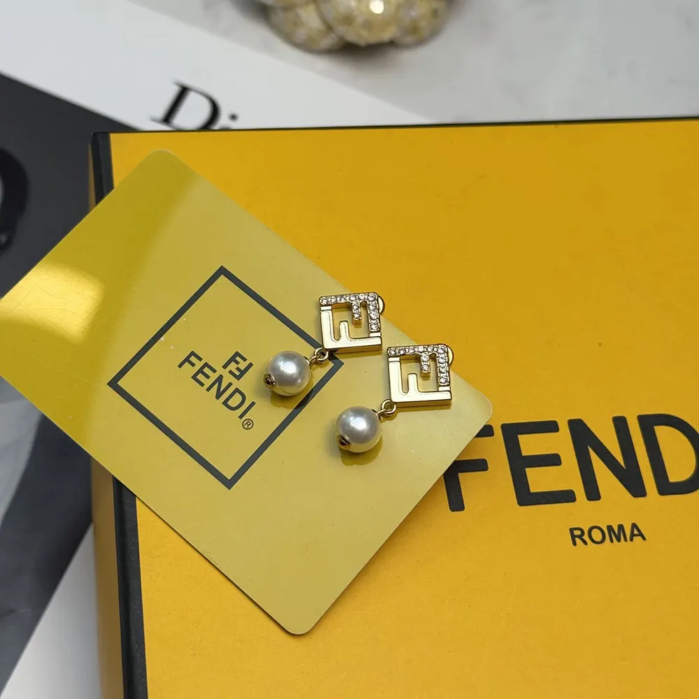 Fendi Women Forever Fendi Earrings Gold-Colored Metal Earrings With Pearls and Crystals - image 4