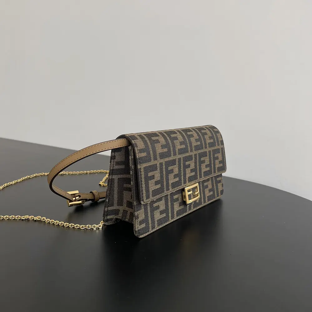 Fendi Women Wallet On Chain Baguette Brown FF Fabric Wallet - image 4