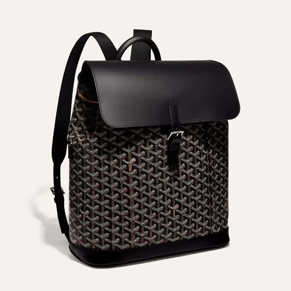 Front view of Goyard Unisex Alpin MM Backpack-Black showing chevron pattern