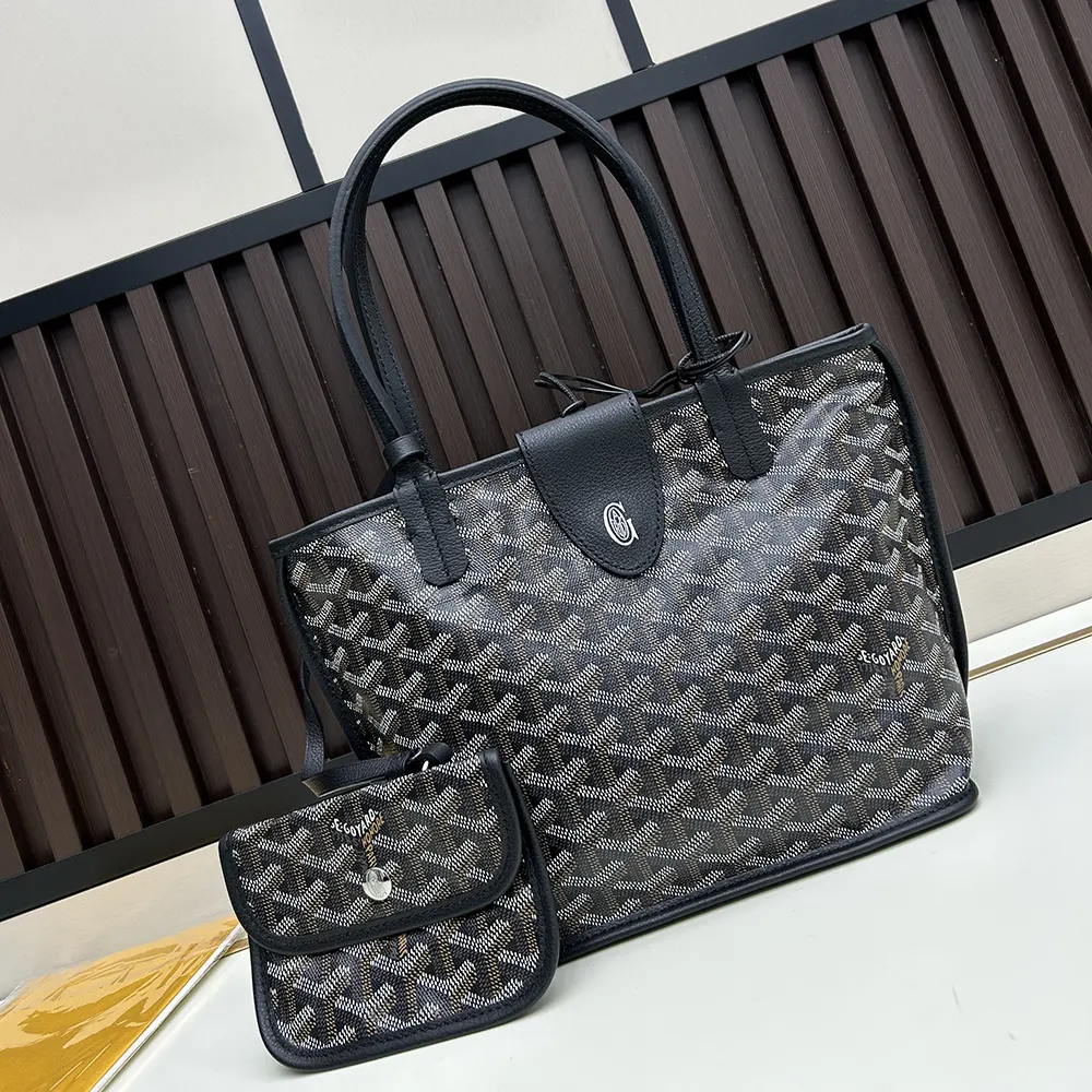 Close-up detail of Goyardine canvas on Anjou Mini Bag-Black