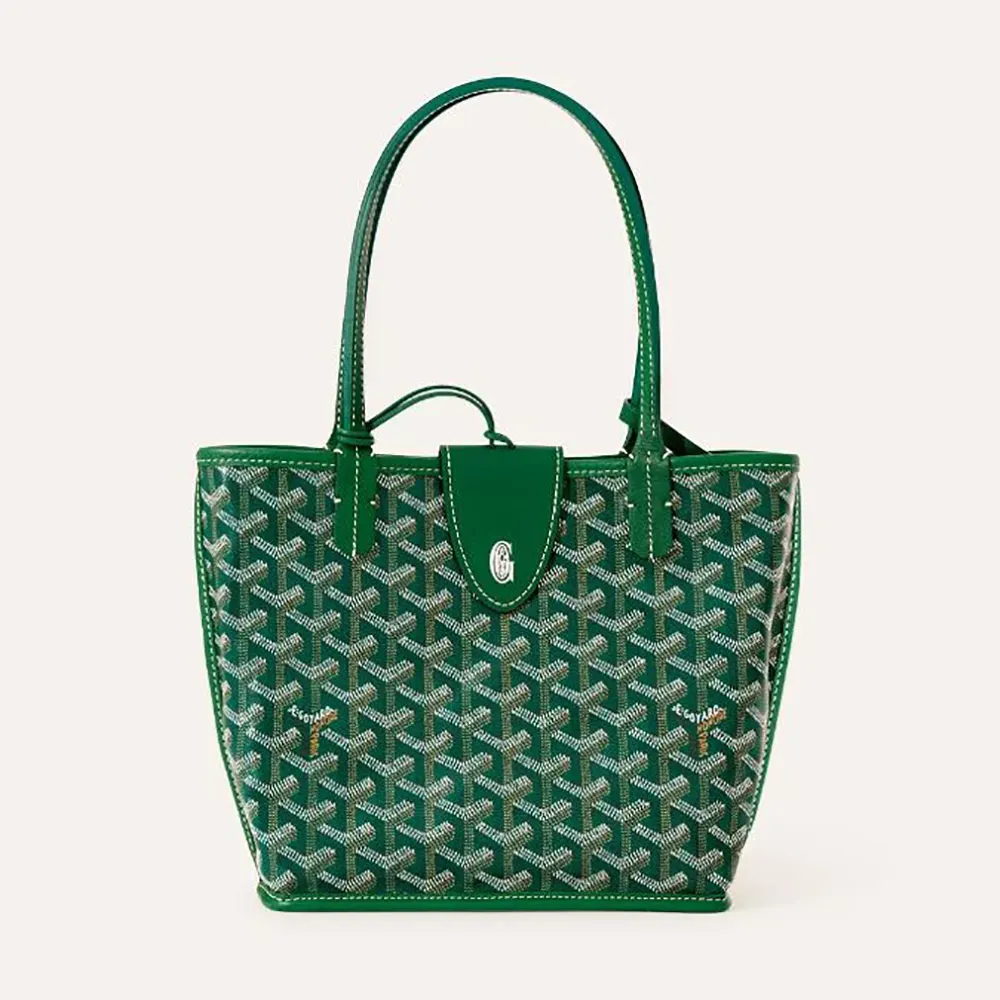 Front view of Goyard Unisex Anjou Mini Bag-Green showing chevron print
