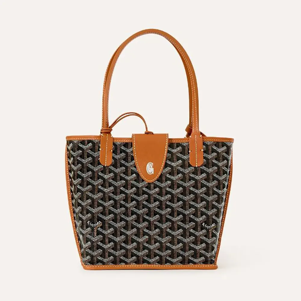 Front view of Goyard Unisex Anjou Mini Bag-Tan with shoulder strap