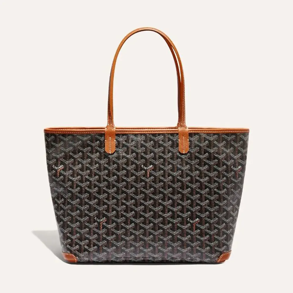 Front angle of Goyard Unisex Artois Pm Bag-Tan showing flap closure