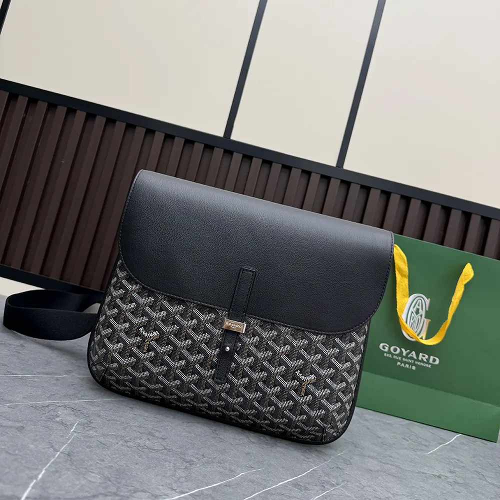 Close-up of black matte hardware on Goyard Coursier Messenger Bag