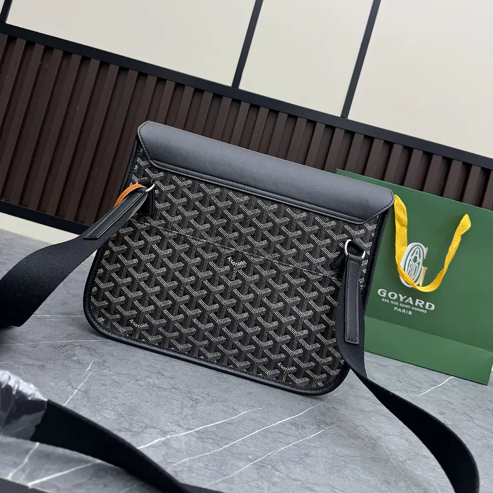 Side profile showing sleek silhouette of Goyard Unisex Coursier Messenger Bag-Black
