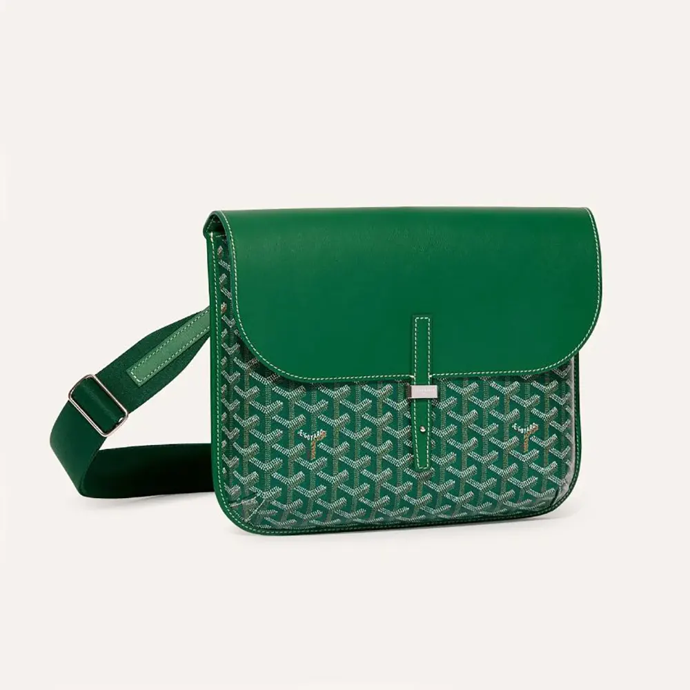 Front angle of Goyard Unisex Coursier Messenger Bag-Green showing flap