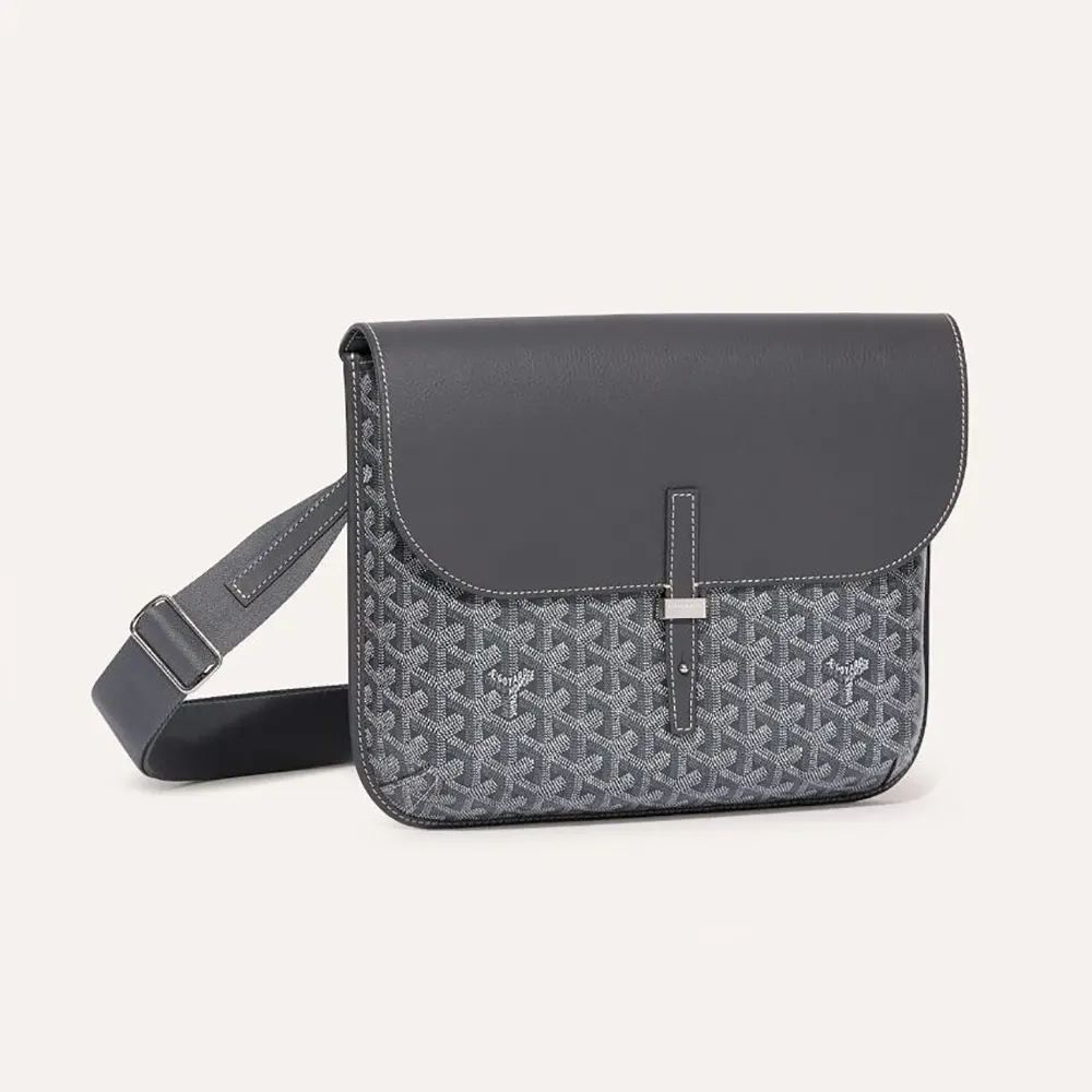 Front view of Goyard Unisex Coursier Messenger Bag-Grey with strap
