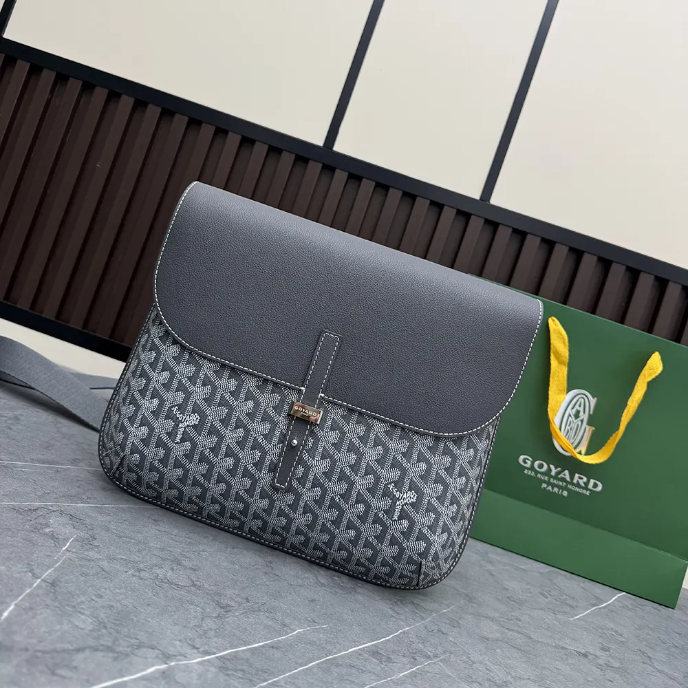 Close-up detail of brass hardware on Goyard Unisex Coursier Messenger Bag-Grey