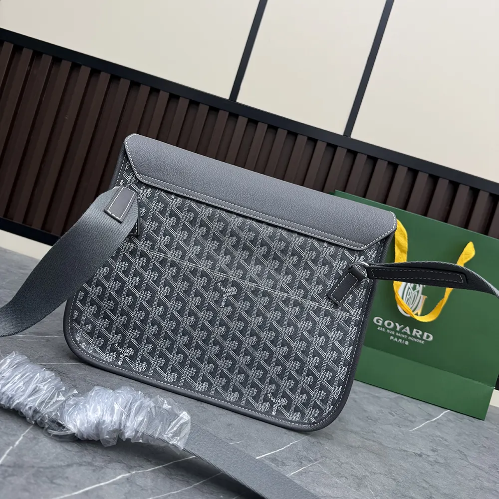 Side profile showing adjustable strap of Goyard Unisex Coursier Messenger Bag-Grey