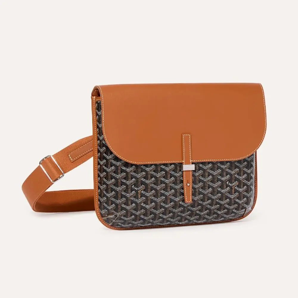 Front view of Goyard Unisex Coursier Messenger Bag-Tan in signature canvas