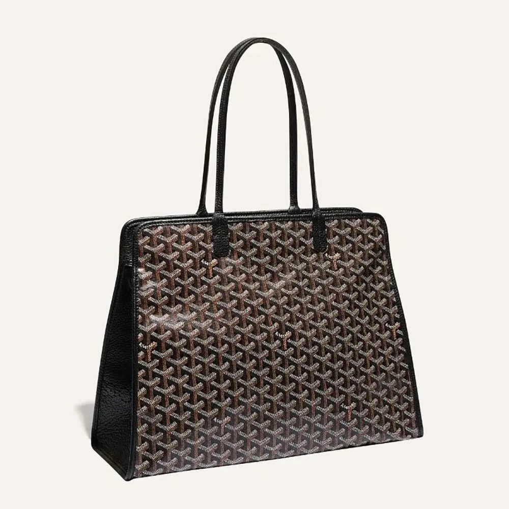 Front view of Goyard Unisex Hardy Pm Bag-Black showing chevron pattern
