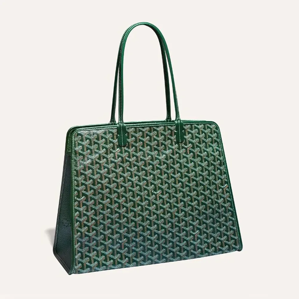 Front angled view of Goyard Unisex Hardy Pm Bag-Green with strap