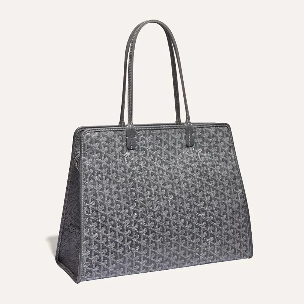 Front angle of the Goyard Unisex Hardy Pm Bag-Grey showing Chevron pattern