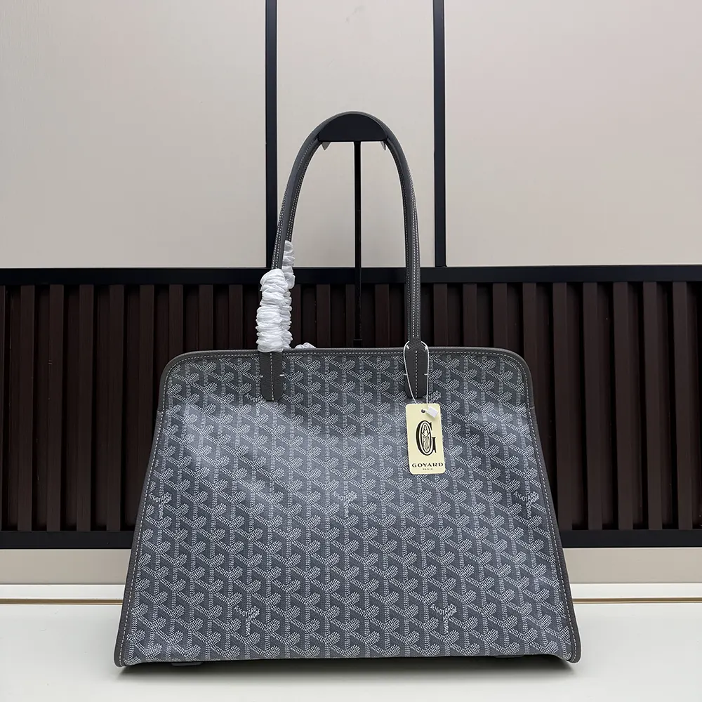 Side view of Goyard Unisex Hardy Pm Bag-Grey with shoulder strap