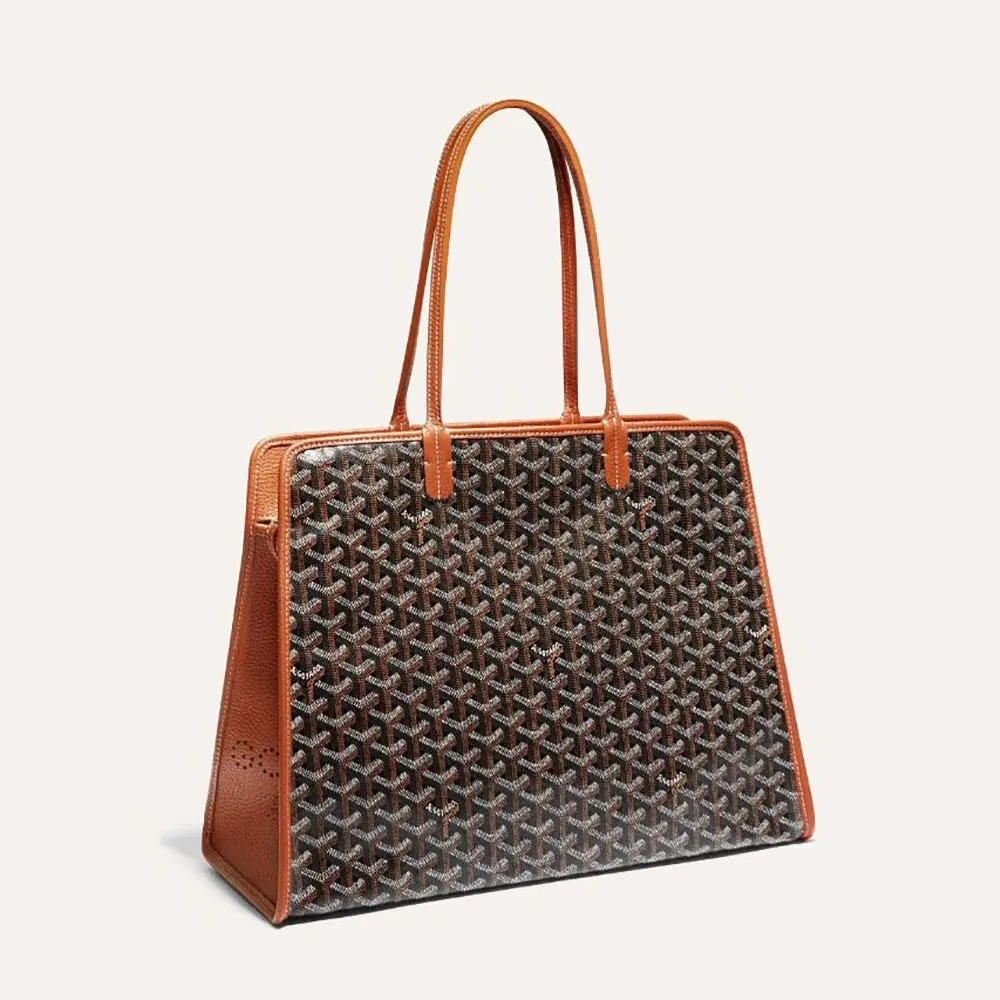 Front view of Goyard Unisex Hardy Pm Bag-Tan with flap closed