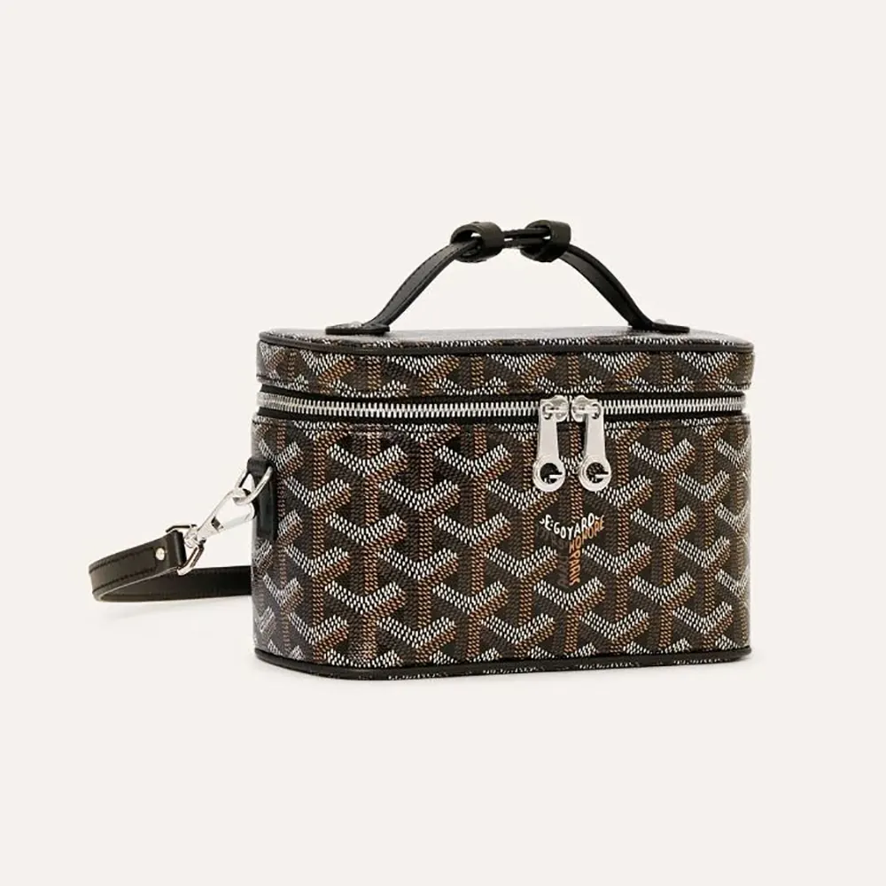 Front view of Goyard Unisex Muse Mini Vanity-Black showcasing black leather trim