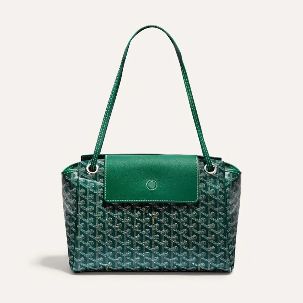Front view of Goyard Unisex Rouette Souple Bag-Green showing signature pattern