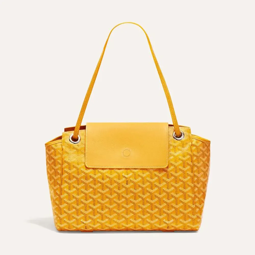Front view of Goyard Unisex Rouette Souple Bag-Yellow showing chevron pattern