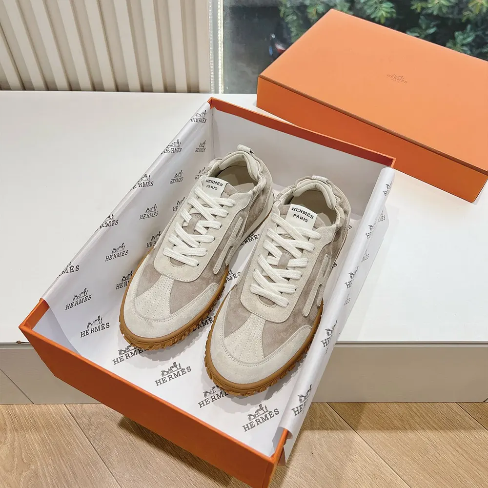 Hermes Unisex Jet Sneaker in Technical Canvas and Suede Goatskin-Beige - image 4