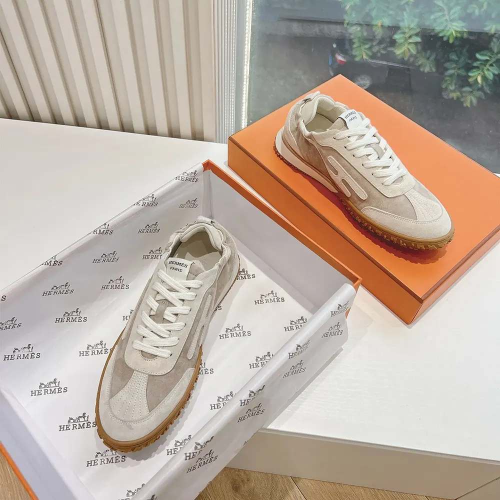Hermes Unisex Jet Sneaker in Technical Canvas and Suede Goatskin-Beige - image 7