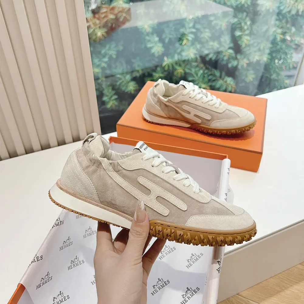 Hermes Unisex Jet Sneaker in Technical Canvas and Suede Goatskin-Beige - image 5